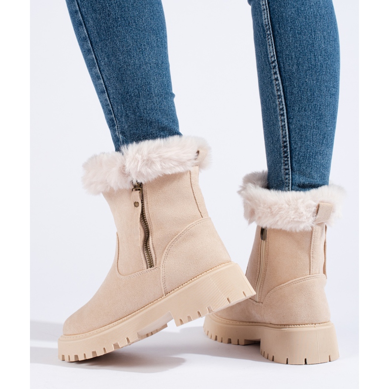 W. Potocki Botine de piele intoarsa bej cu blana de la Potocki 2