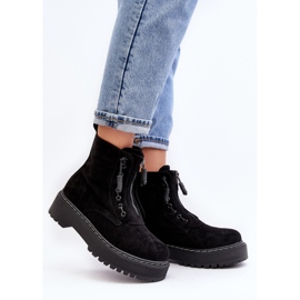 Botine De Damă Trapper De piele intoarsa Pe Talpa Groasa Cu Fermoar, Edivame Neagra negru 1