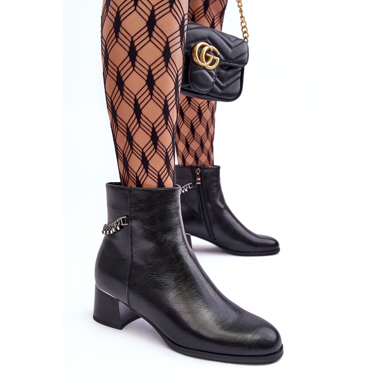 Seastar Cizme de piele pentru femei cu lanț negru 2