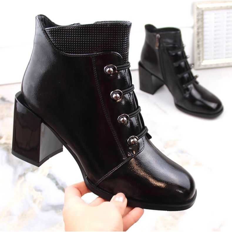 Piele lacuita dama, botine izolate, negru, Filippo DBT4891 1