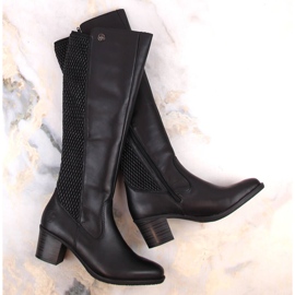 Cizme de dama confortabile din piele cu cauciuc, izolate negre Rieker Y2050-00 negru 1