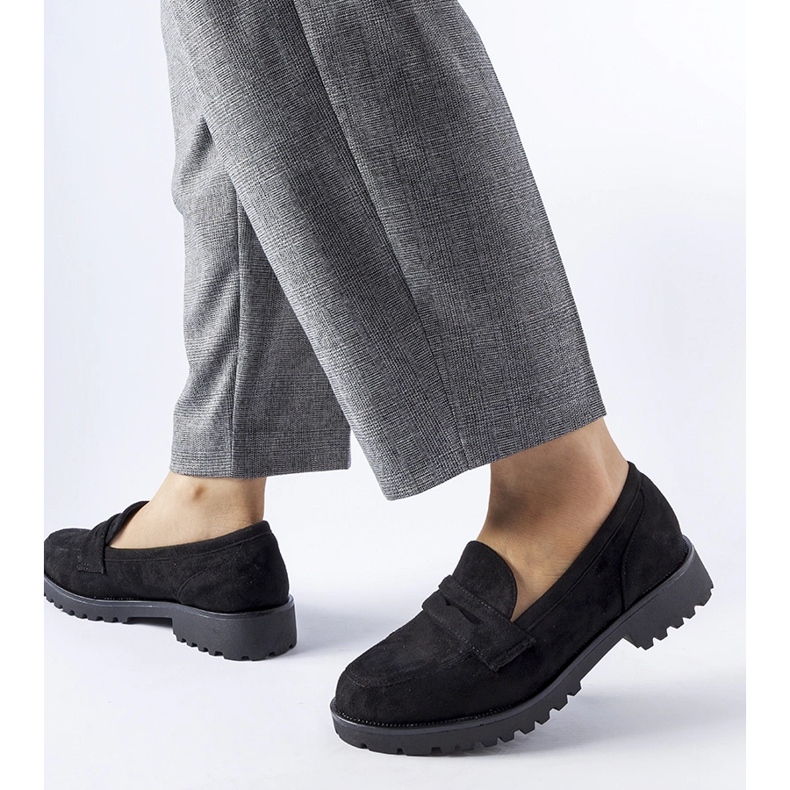 Mocasini clasici negri din piele intoarsa ecologica negru 1