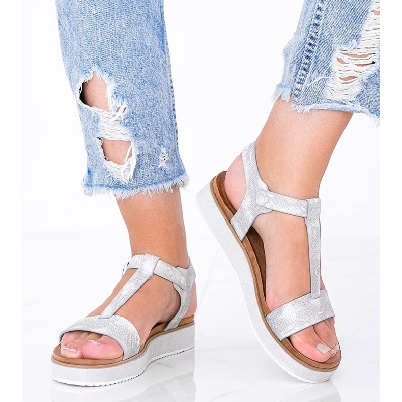 Sandale argintii în modelul piele de șarpe Kiko 1