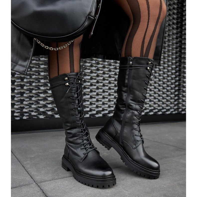 Lucrători Montepiano cu șireturi înalte de culoare neagră negru 2