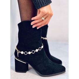 Bralin Botine negre cu toc inalt cu lant negru 3