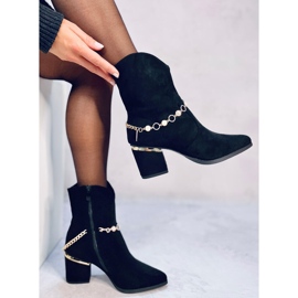Bralin Botine negre cu toc inalt cu lant negru 4