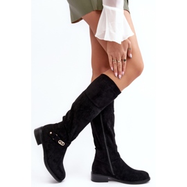 Cizme izolate din piele intoarsa cu toc plat S.Barski HY07-31 Negru 2