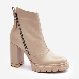 Botine din piele la modă cu toc înalt Laura Messi 2509 Bej deschis 1