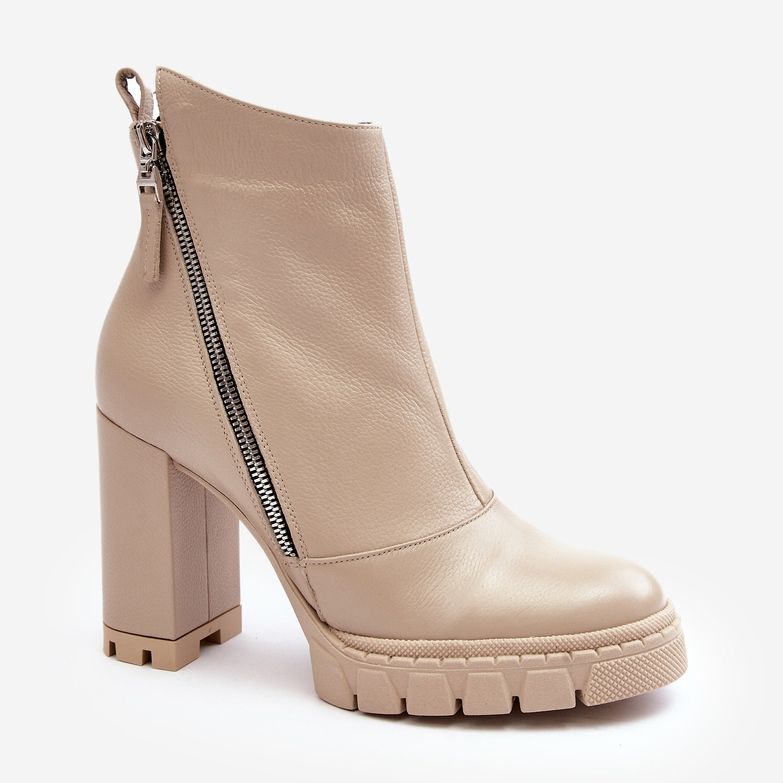 Botine din piele la modă cu toc înalt Laura Messi 2509 Bej deschis 1