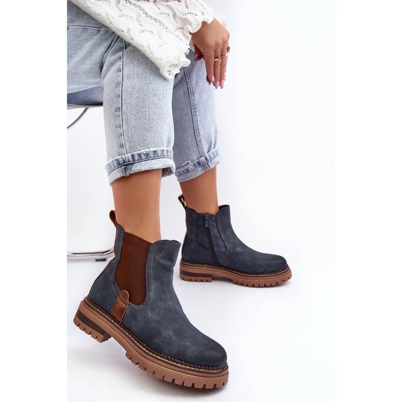 Cizme Chelsea de damă izolate cu toc plat, Myrine albastră albastru 1