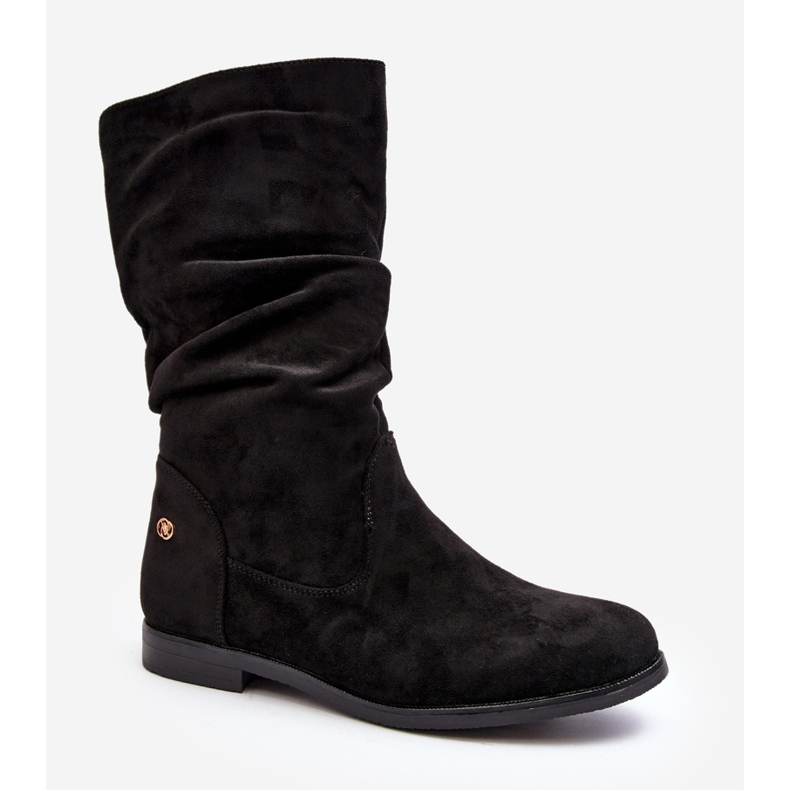 Cizme plate de damă cu căptușeală încrețită, Kotine negru 1