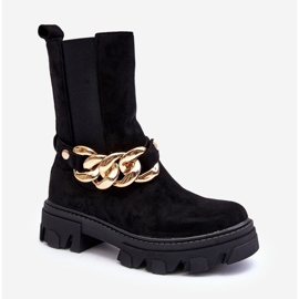 Botine De Damă De piele intoarsa cu lant Nemette Neagra negru 1