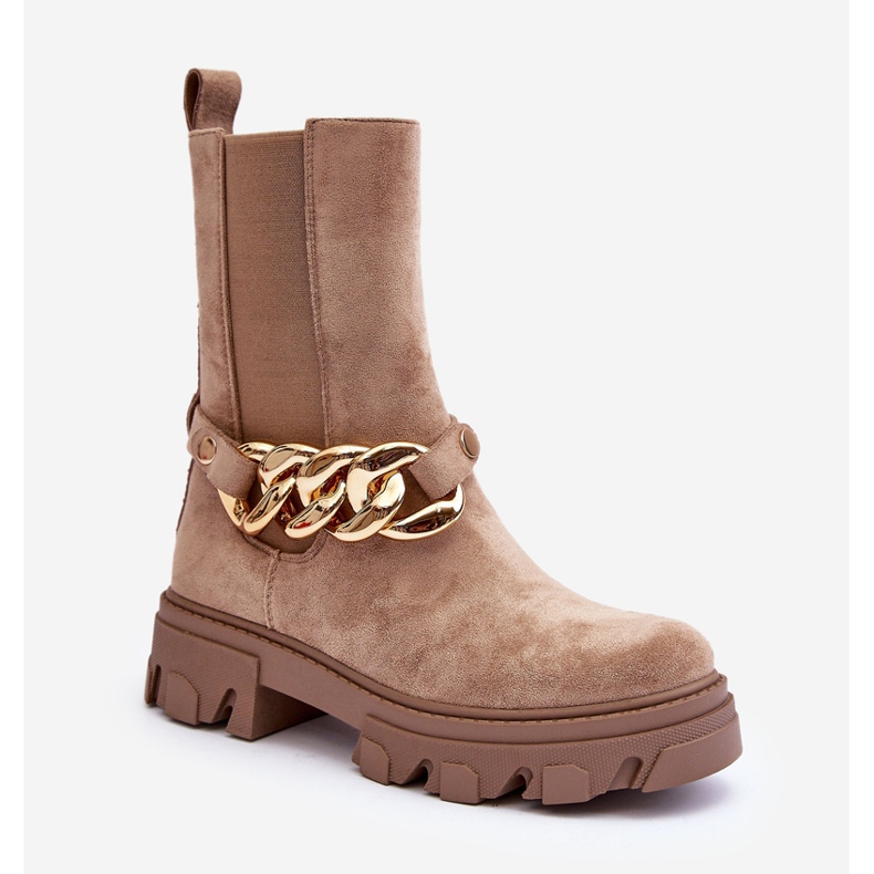 Botine de damă din piele intoarsa cu lant, bej Nemette 1