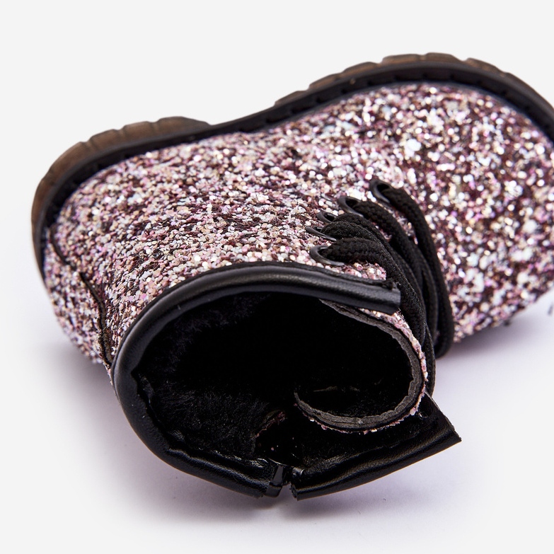 Cizme izolate cu sclipici pentru copii cu fermoar, Saussa roz 1 Cizme izolate cu sclipici pentru copii cu fermoar, Saussa roz 1