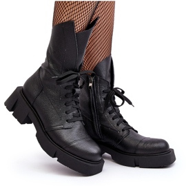 Botine de damă pentru lucrător din piele cu toc plat masiv Zazoo 976A negru 10