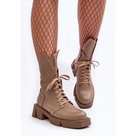 Botine de damă pentru lucrător din piele cu toc plat masiv Zazoo 976A bej închis 1
