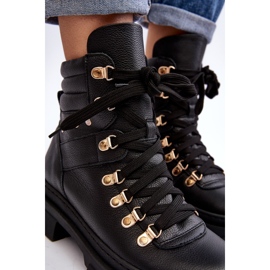 Botine de damă din piele Trappers cu șireturi Zazoo K01 Negru 1