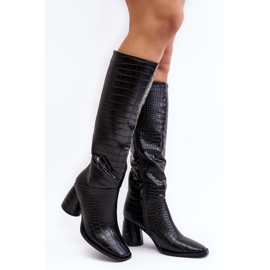 Cizme de dama cu toc inalt, model sarpe, ceriona neagra negru 1