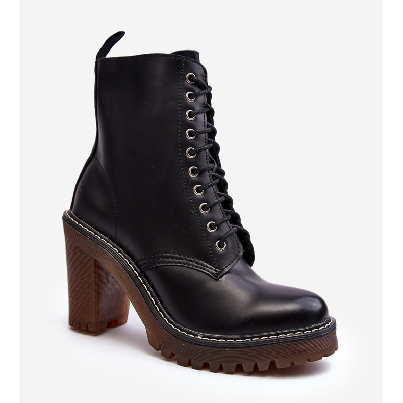 Botine de damă cu șireturi Negre Arove negru 2