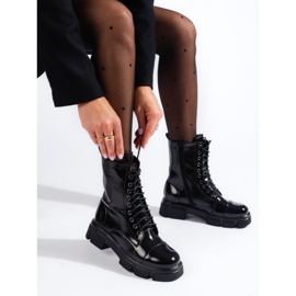 Botine de damă cu șireturi, cu căptușeală înaltă negru 3