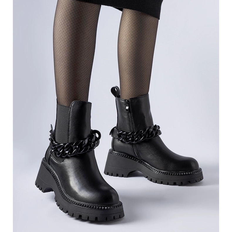 Botine negre cu talpă Beltran masivă negru 1 Botine negre cu talpă Beltran masivă negru 1