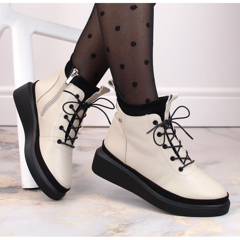 Cizme cu platformă din piele izolată bej Filippo W PAW482 alb 2