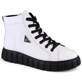Botine din piele pe platforma Filippo W PAW382B, albe 1