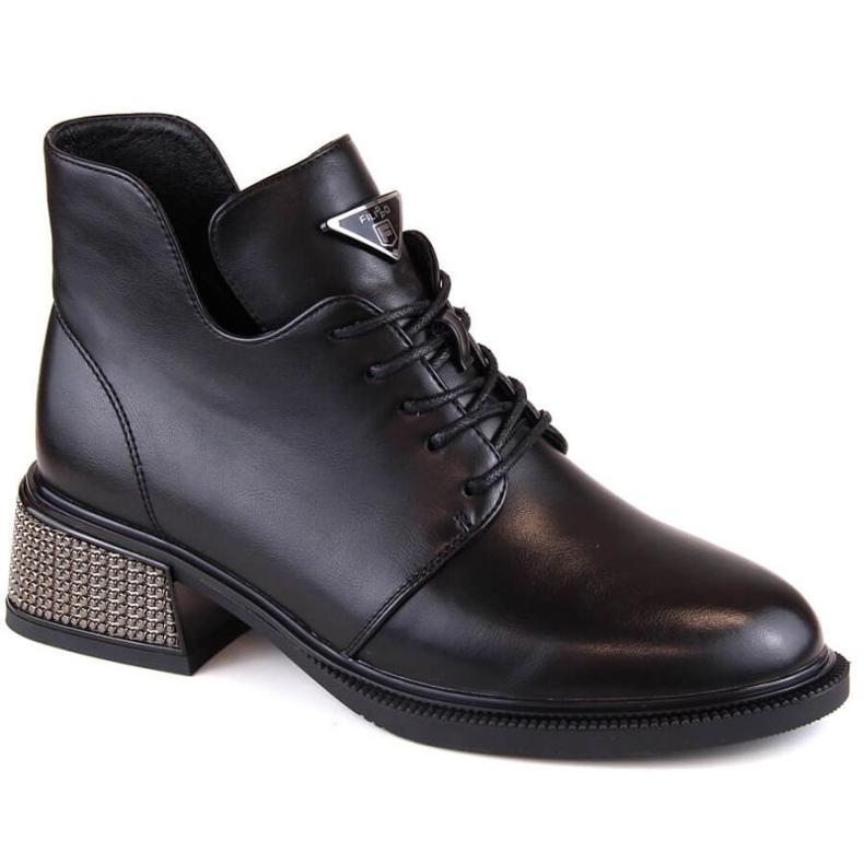 Botine negre Filippo W PAW496 izolate cu toc decorativ negru 1