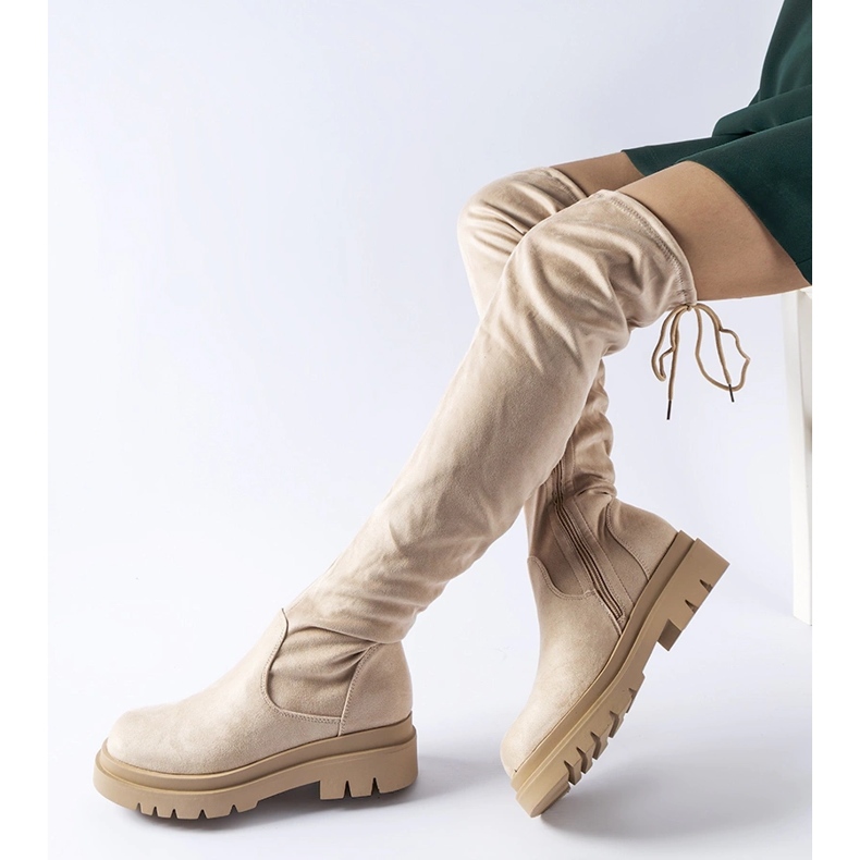 Cizme plate bej peste genunchi de la Milwake 1