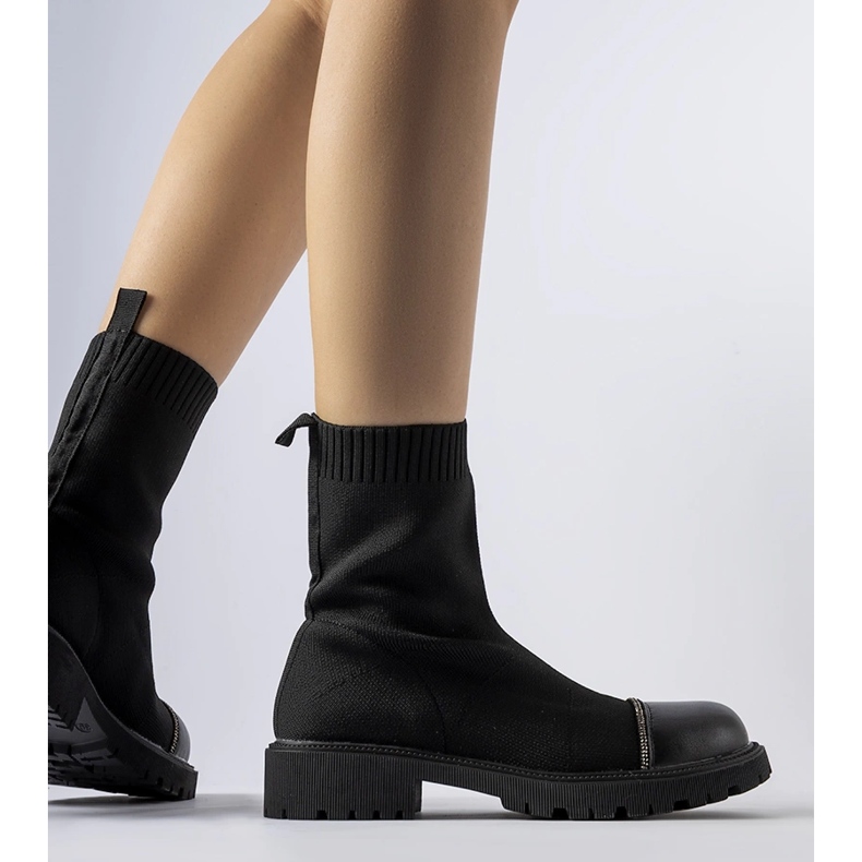 Botine cu șosete negre cu strasuri de la Vail negru 1