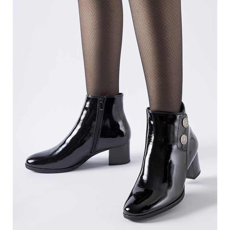 Botine negre lacuite cu toc jos de la Guido negru 1