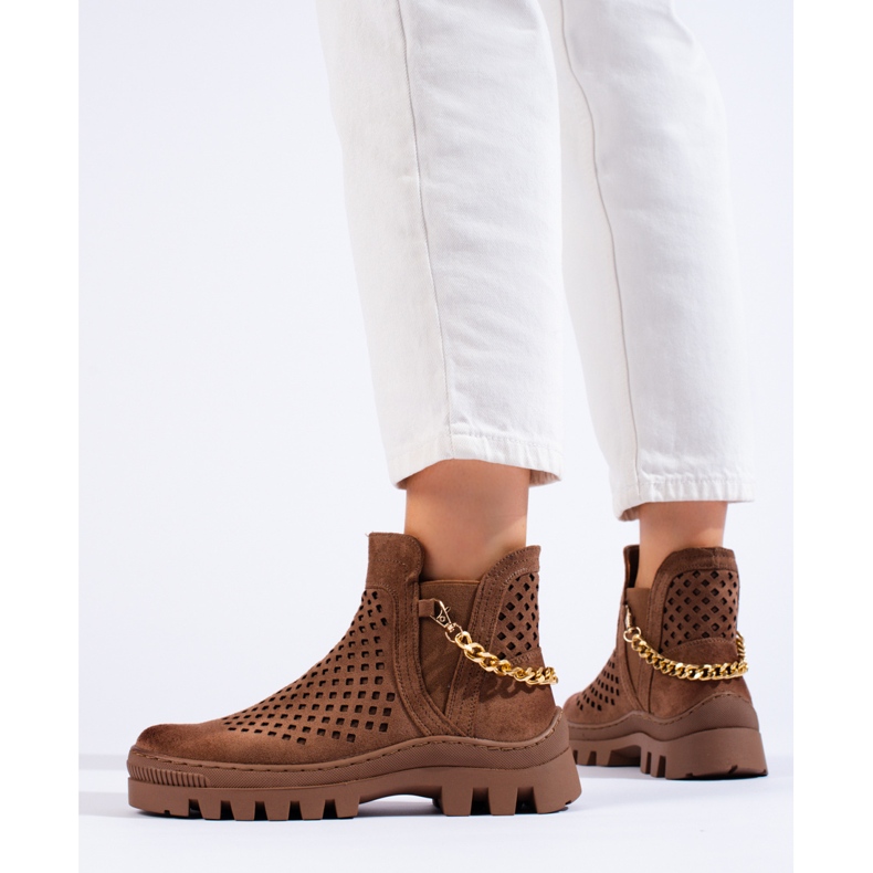 W. Potocki Botine din piele intoarsa ajurata de dama maro de la Potocki 2