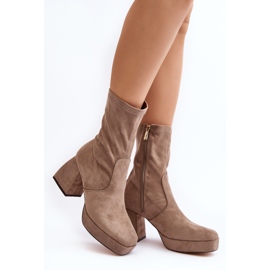 Botine De Dama Cu Toc Gros si Platforma, Adelles Bej Inchis 1