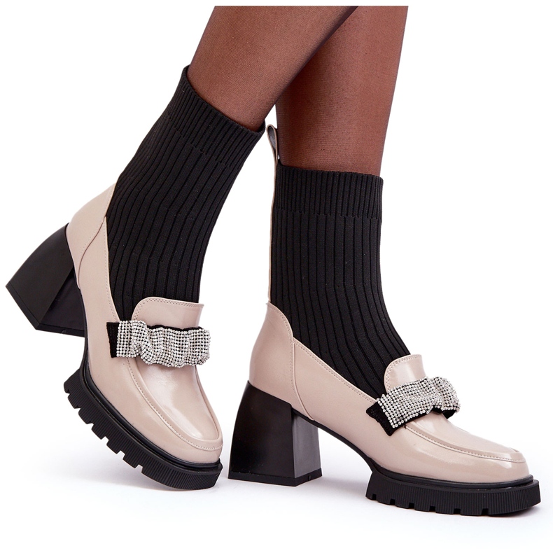 Cizme pentru femei cu o șosetă decorată cu zirconi bej s.barski MR870-41 5 Cizme pentru femei cu o șosetă decorată cu zirconi bej s.barski MR870-41 5