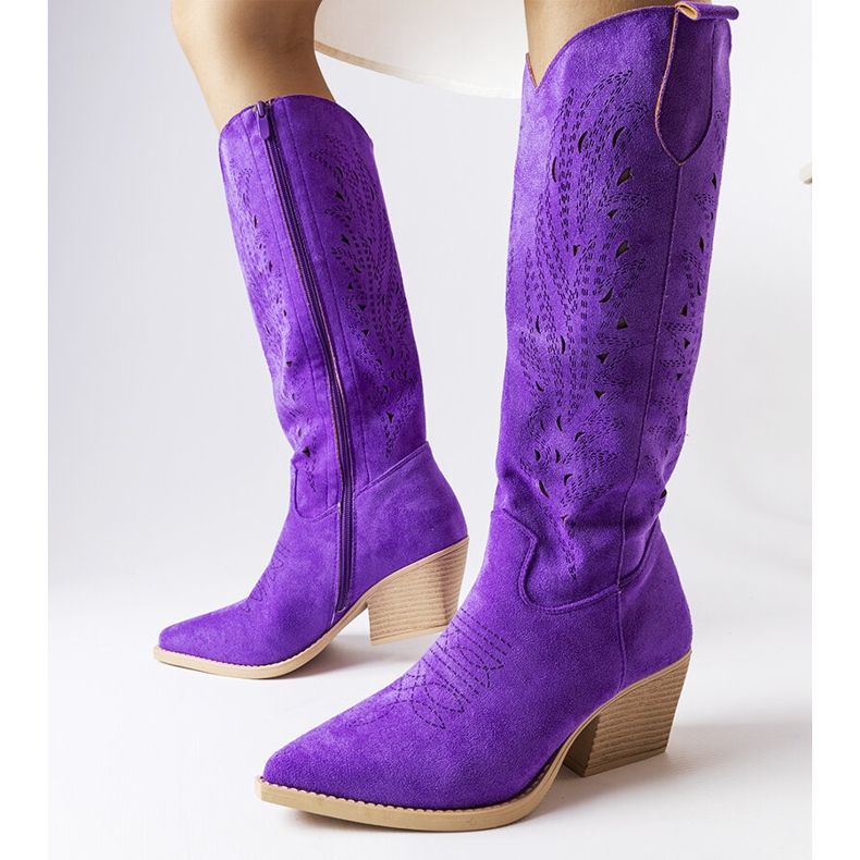 Cizme de cowboy ajurate violet 1