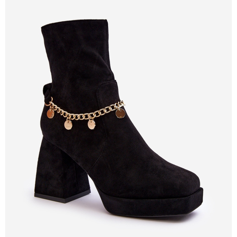 Botine De Dama Toc Inalt Cu Lant Negru Tiselo 1