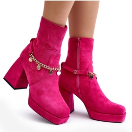 Botine de damă cu un lanț Fuchsia Tiselo roz 9