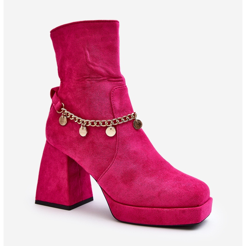 Botine de damă cu un lanț Fuchsia Tiselo roz 1