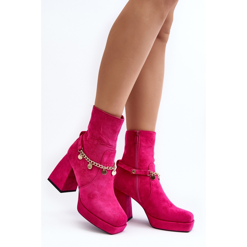 Botine de damă cu un lanț Fuchsia Tiselo roz 2