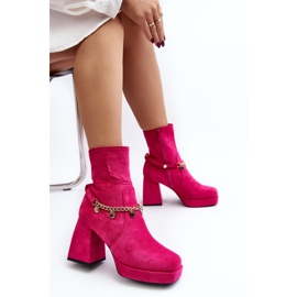 Botine de damă cu un lanț Fuchsia Tiselo roz 7