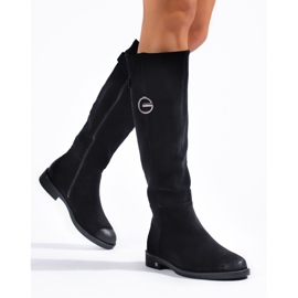 W. Potocki Cizme de dama din piele intoarsa cu toc plat de la Potocki negru 1