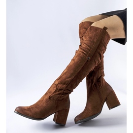 Cizme cu toc inalt Chocolate Neve din piele intoarsa ecologica maro 1