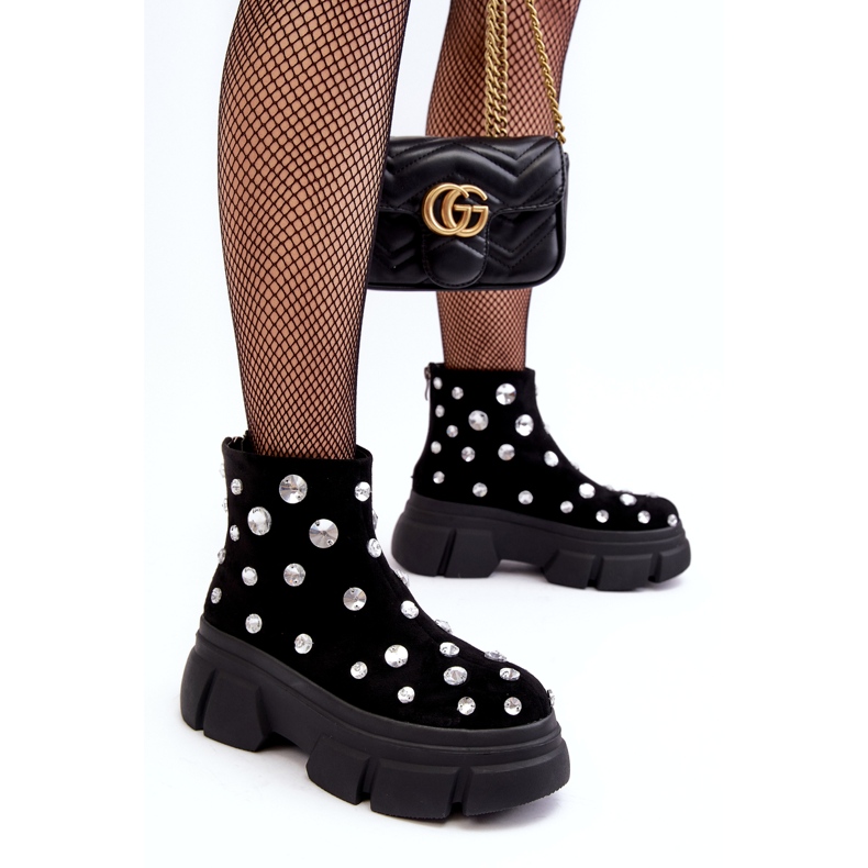 S.Barski Cizme Izolate Din piele intoarsa Cu Cristale D&amp;A MR870-83 Negru 2