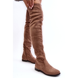 Super Me Cizme plate peste genunchi pentru femei Bikka bej 2