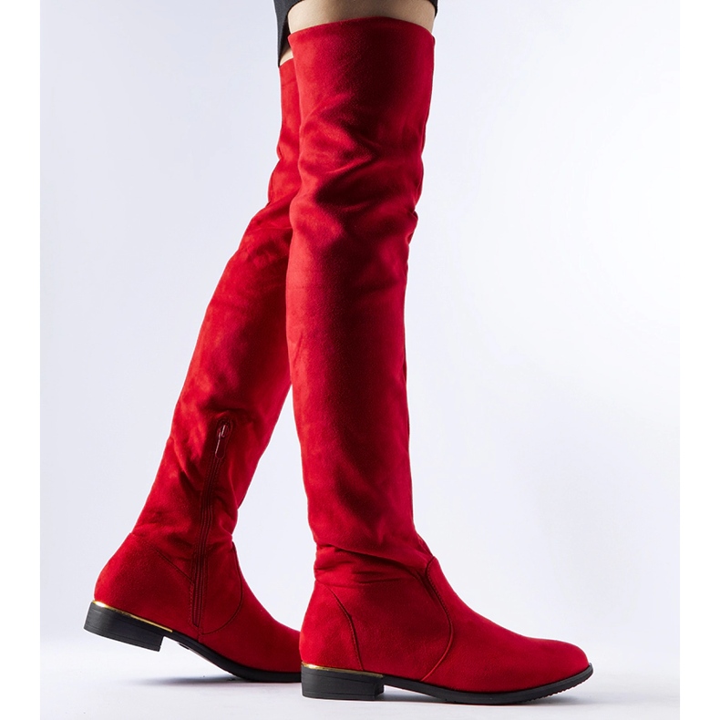 Cizme lungi roșii calde Elwira din piele ecologică roșu 1