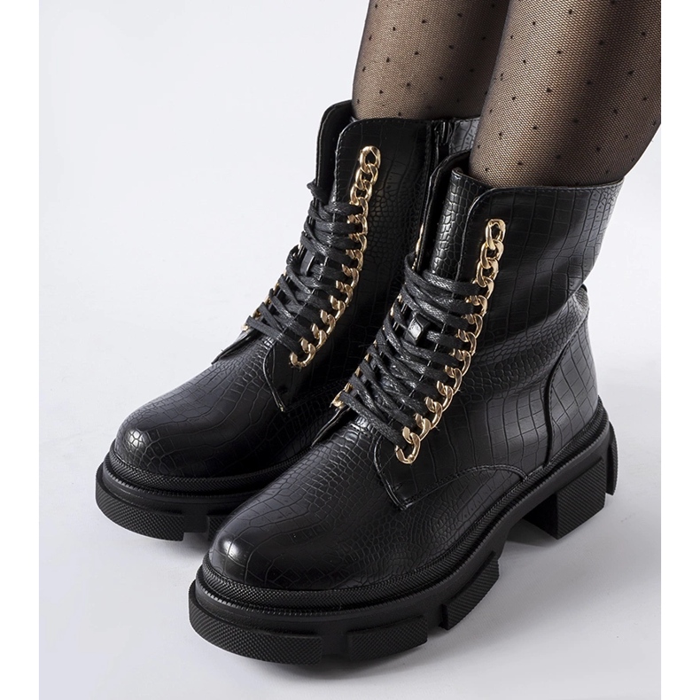 Cizme de muncitori Goodland negre cu lant decorativ negru 1 Cizme de muncitori Goodland negre cu lant decorativ negru 1