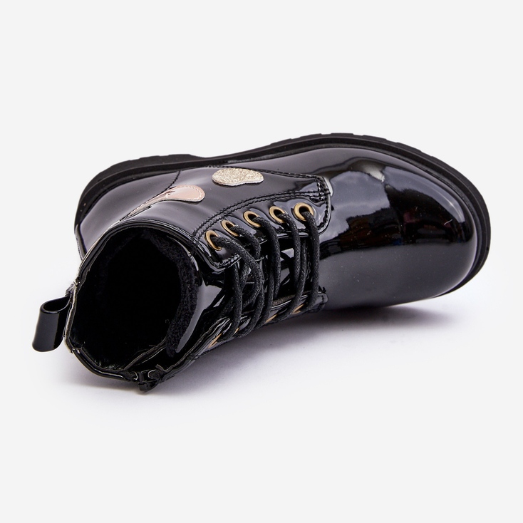 Botine copii din piele lacuita cu decoratiuni, Adete Negru 1