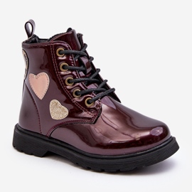 Botine copii din piele lacuita cu decoratiuni, Adete visiniu roșu 2