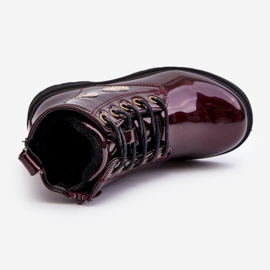 Botine copii din piele lacuita cu decoratiuni, Adete visiniu roșu 1