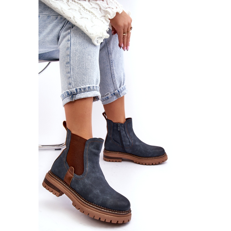 Evento Cizme Chelsea de damă izolate cu toc plat, Myrine albastră albastru 1